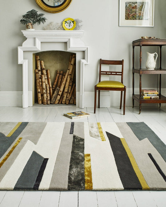 Rhombus Mustard Handmade Tufted Wool Carpet - Floorshot