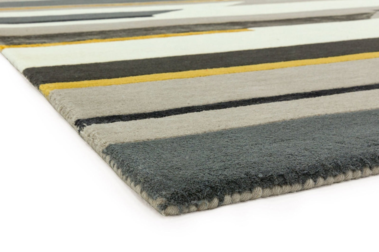 Rhombus Mustard Handmade Tufted Wool Carpet - Corner