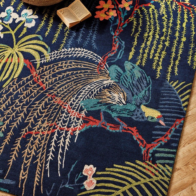 Royal Peacock Handmade Tufted Wool Carpet - CloseUp