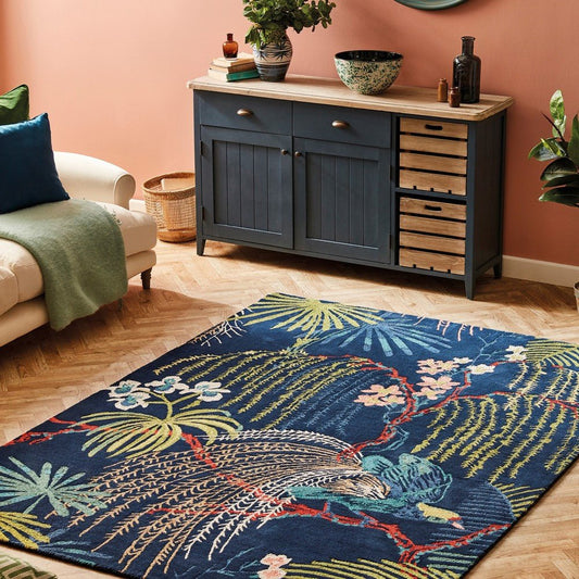 Royal Peacock Handmade Tufted Wool Carpet - Headshot